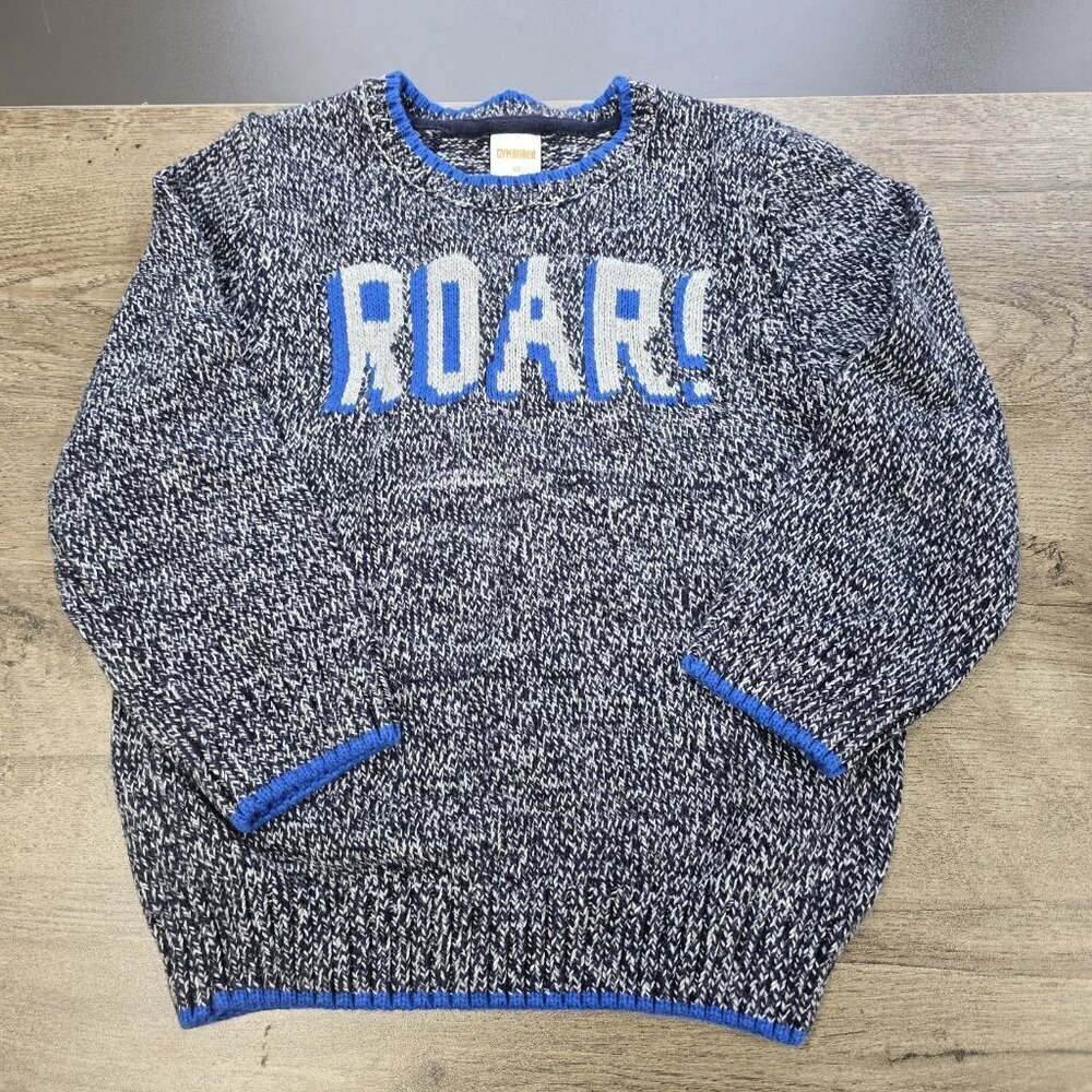 Gymboree Knit "ROAR!" Sweater Boys Size 3T Cozy Winter Blue Gray